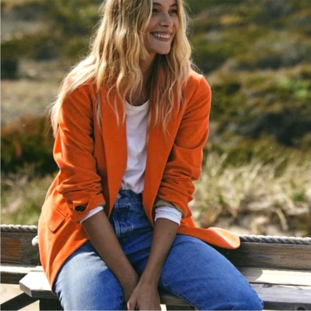 Outerknown Henry Cord Orange Blazer with Notched Lapels